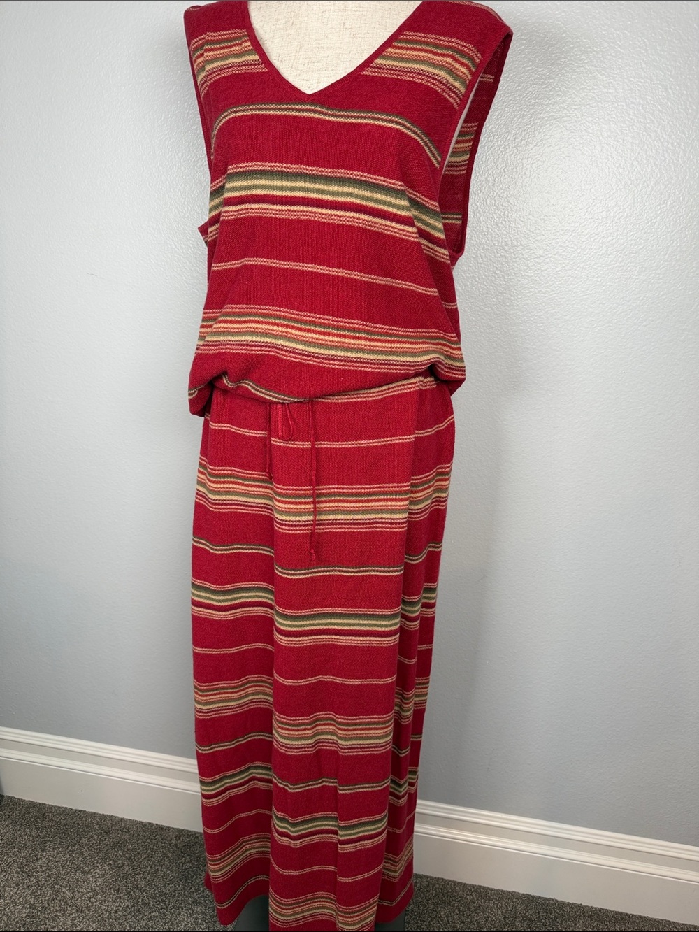 Ralph Lauren Red Striped Maxi Knit Skirt and V Neck Tank Matching Set Linen XL - Picture 3 of 10